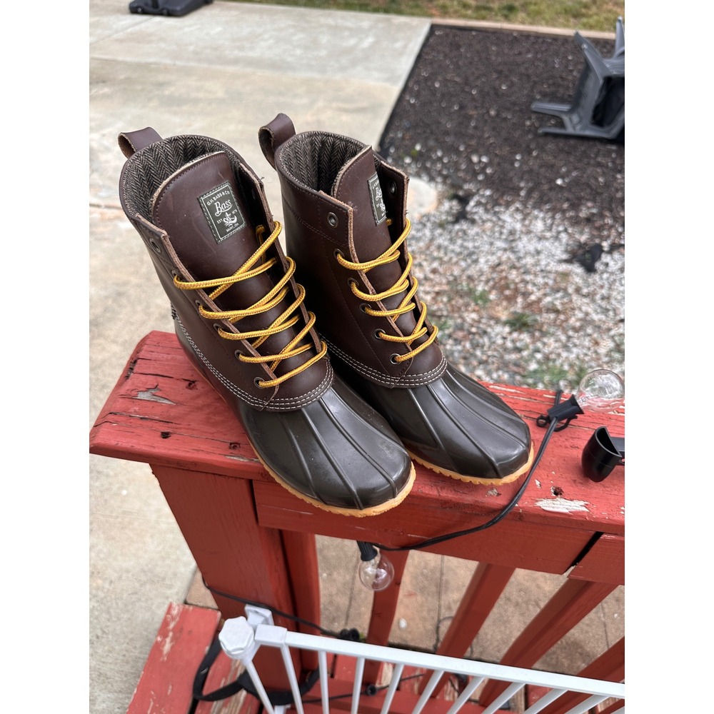 GH Bass Harlequin Brown Waterproof Duck Boots Wms 9M Leather Rubber/Rain Boot - Picture 5 of 13